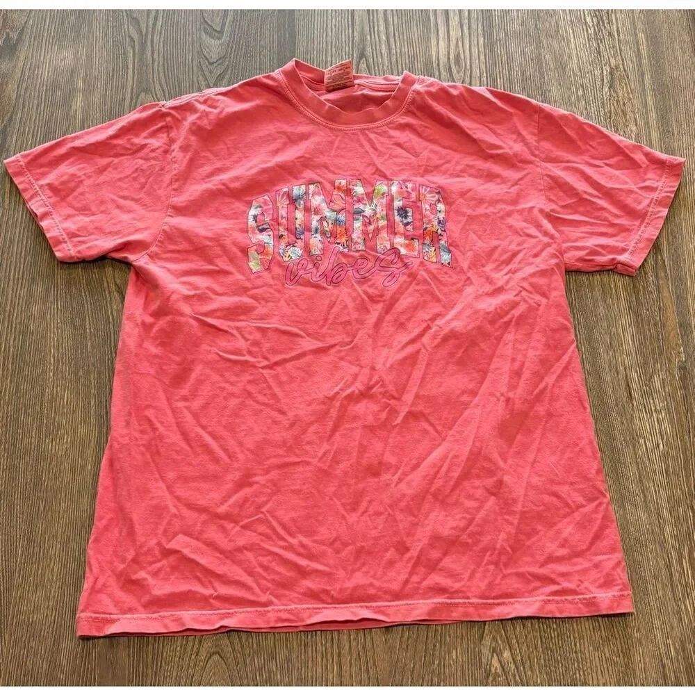 Comfort Zone Womens T-Shirt Summer Vibes Print Short Sleeve Cotton Pink Size L